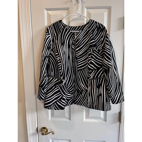 chicos size 3/XL jacket travelers 3/4 sleeve black white zebra gold zippers - Picture 1 of 5
